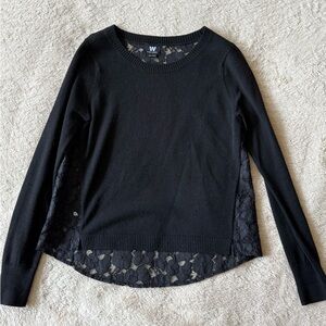 W by Worth Black Lace-Trim Long Sleeve Pullover